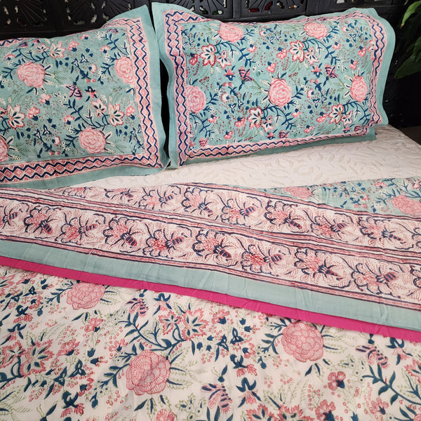 Master Printer Range...Soft Teal, Pink & White- Queen/King Quilt