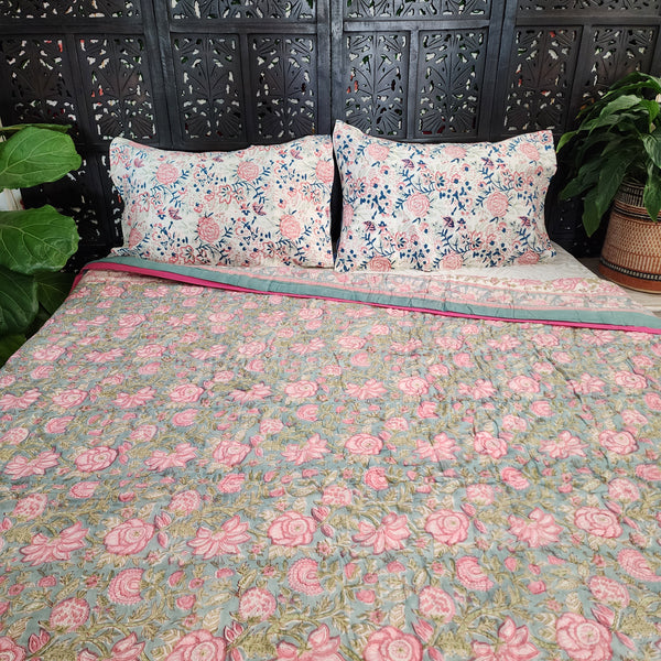 Master Printer Range... Seafoam & Pink - Queen/King Quilt