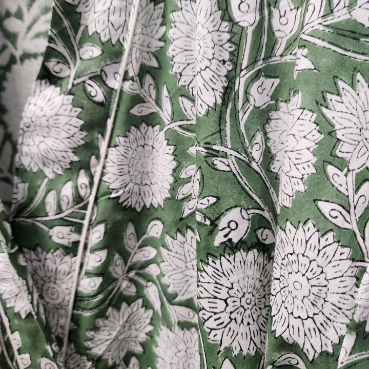 Close Up of green hand printed robe