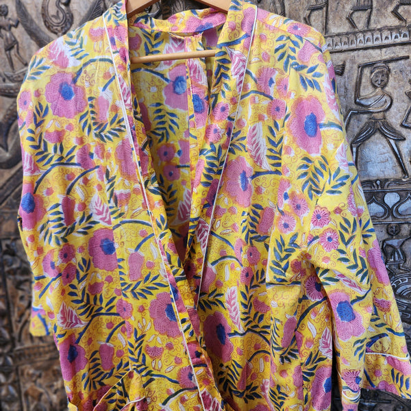 Yellow Pink cotton robe