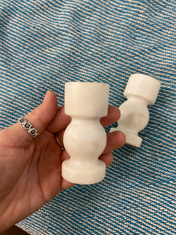 Indian Candle Stick Holder - White Marble